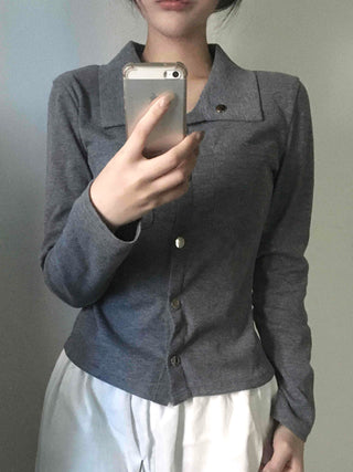 Minimal Wide Collar Slim Fit Knit Cardigan