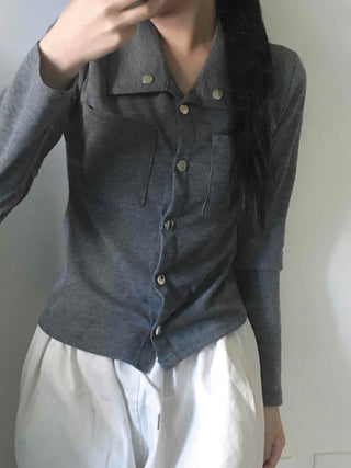 Minimal Wide Collar Slim Fit Knit Cardigan