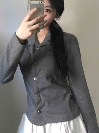 Minimal Wide Collar Slim Fit Knit Cardigan