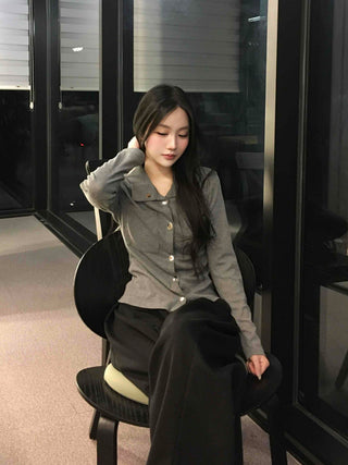 Minimal Wide Collar Slim Fit Knit Cardigan