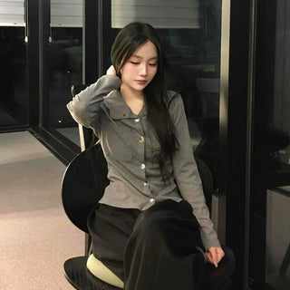 Minimal Wide Collar Slim Fit Knit Cardigan