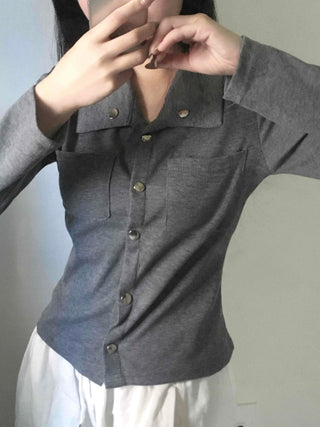 Minimal Wide Collar Slim Fit Knit Cardigan