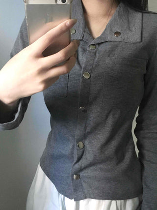 Minimal Wide Collar Slim Fit Knit Cardigan