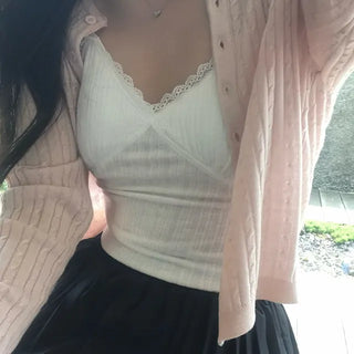 Ruby Lace Sleeveless Top with Built-in Cap