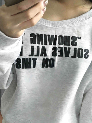 Stitch Detail Play Lettering Wide Neck Sweatshirt