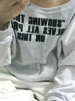 Stitch Detail Play Lettering Wide Neck Sweatshirt