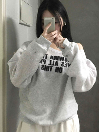 Stitch Detail Play Lettering Wide Neck Sweatshirt