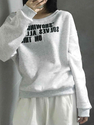 Stitch Detail Play Lettering Wide Neck Sweatshirt