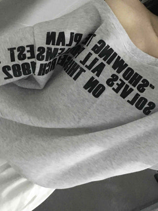 Stitch Detail Play Lettering Wide Neck Sweatshirt