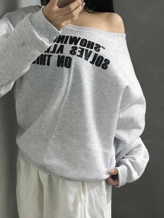 Stitch Detail Play Lettering Wide Neck Sweatshirt