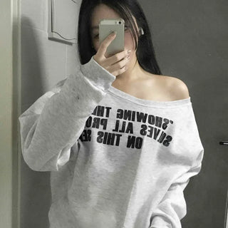 Stitch Detail Play Lettering Wide Neck Sweatshirt