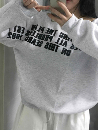 Stitch Detail Play Lettering Wide Neck Sweatshirt