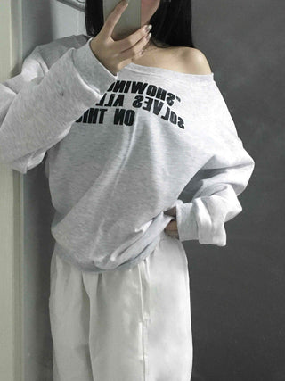 Stitch Detail Play Lettering Wide Neck Sweatshirt