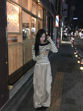 Classic Slit Neck Striped Slim Knit