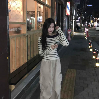 Classic Slit Neck Striped Slim Knit