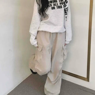 Slim Pocket Drawstring Straight Cargo Pants