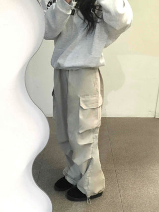 Slim Pocket Drawstring Straight Cargo Pants