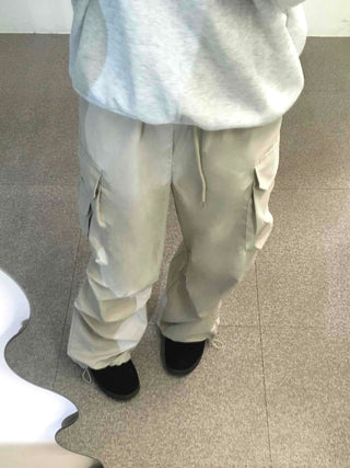 Slim Pocket Drawstring Straight Cargo Pants