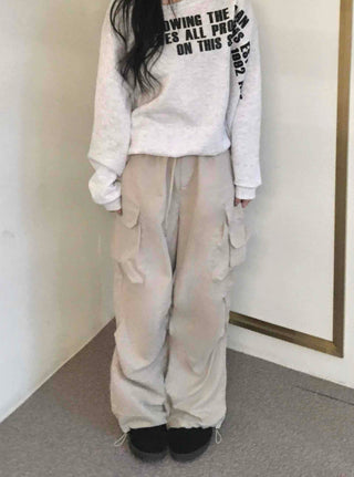 Slim Pocket Drawstring Straight Cargo Pants