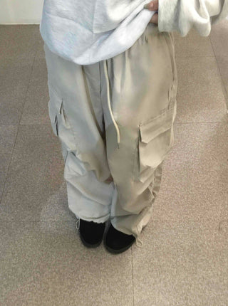 Slim Pocket Drawstring Straight Cargo Pants