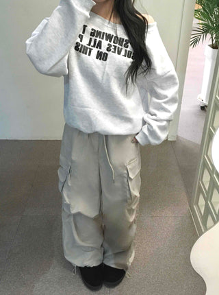 Slim Pocket Drawstring Straight Cargo Pants