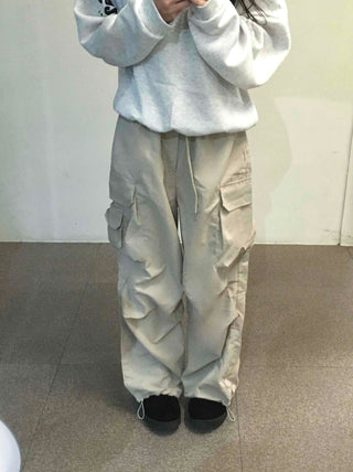 Slim Pocket Drawstring Straight Cargo Pants