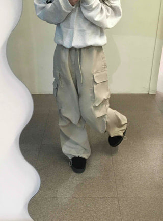 Slim Pocket Drawstring Straight Cargo Pants
