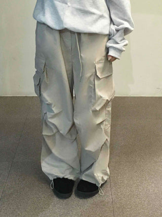 Slim Pocket Drawstring Straight Cargo Pants