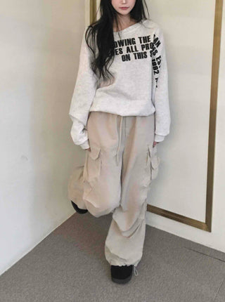 Slim Pocket Drawstring Straight Cargo Pants