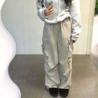 Slim Pocket Drawstring Straight Cargo Pants
