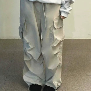 Slim Pocket Drawstring Straight Cargo Pants