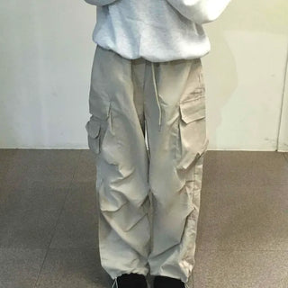 Slim Pocket Drawstring Straight Cargo Pants