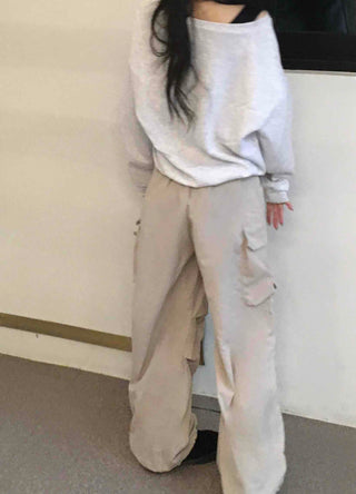 Slim Pocket Drawstring Straight Cargo Pants