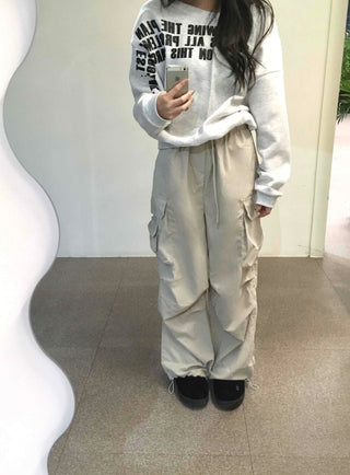 Slim Pocket Drawstring Straight Cargo Pants