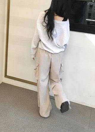 Slim Pocket Drawstring Straight Cargo Pants