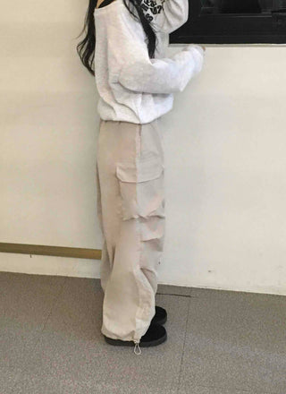Slim Pocket Drawstring Straight Cargo Pants