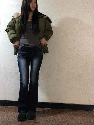 Road Grading Centerline High-Waisted Bootcut Denim Pants