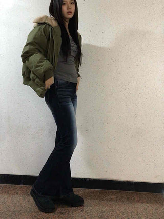 Road Grading Centerline High-Waisted Bootcut Denim Pants
