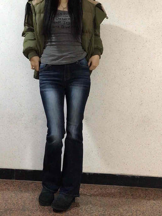 Road Grading Centerline High-Waisted Bootcut Denim Pants
