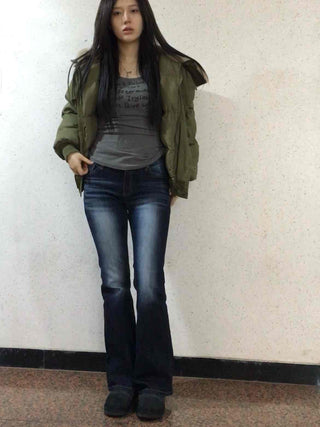 Road Grading Centerline High-Waisted Bootcut Denim Pants
