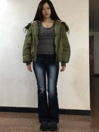 Road Grading Centerline High-Waisted Bootcut Denim Pants