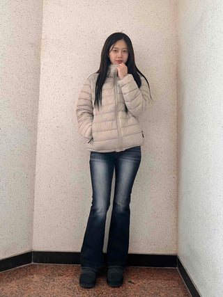 Minimal Slim Fit Diagonal Quilted Zip-Up Short Padded Jacket