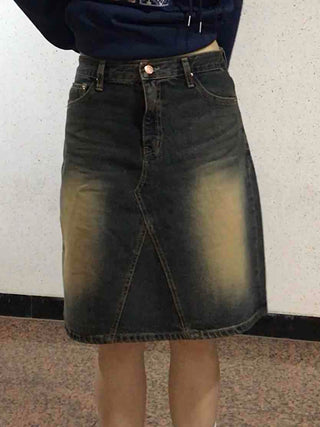 Gradient washed H-line denim midi skirt