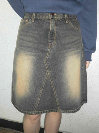 Gradient washed H-line denim midi skirt