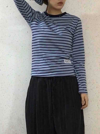 Slim Fit Rib Neckline Contrast Striped Long Sleeve T-shirt