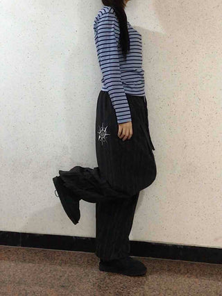 Slim Fit Rib Neckline Contrast Striped Long Sleeve T-shirt