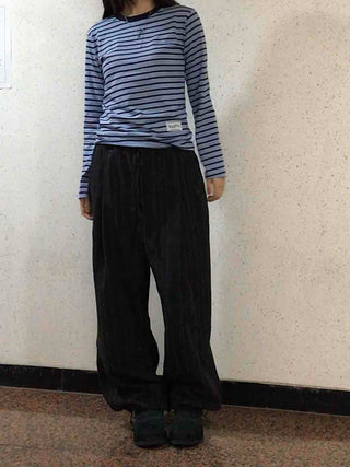 Slim Fit Rib Neckline Contrast Striped Long Sleeve T-shirt