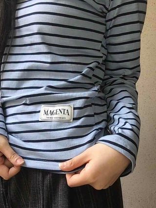 Slim Fit Rib Neckline Contrast Striped Long Sleeve T-shirt