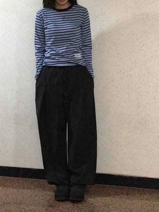 Slim Fit Rib Neckline Contrast Striped Long Sleeve T-shirt