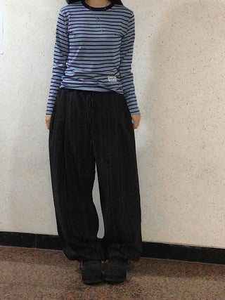 Slim Fit Rib Neckline Contrast Striped Long Sleeve T-shirt